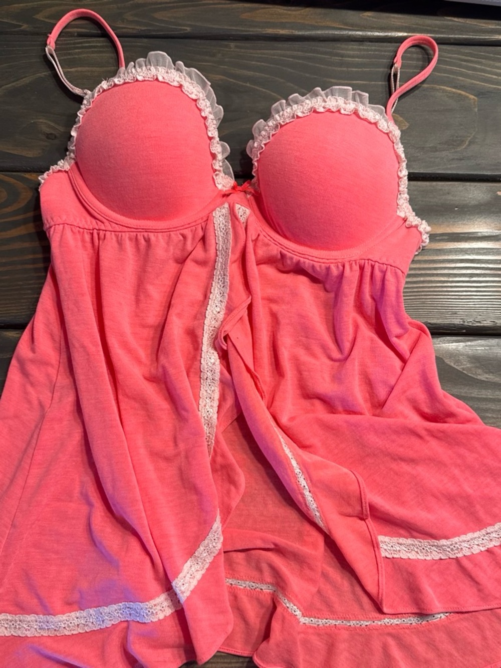 Victoria's Secret Coral Pink Lace-Trim Babydoll Chemise